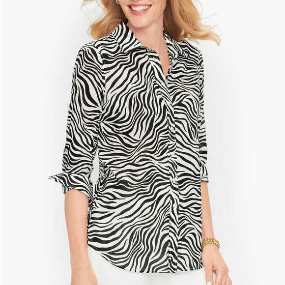 Talbots Tops - NWT Talbots Button Front Zebra Print Blouse